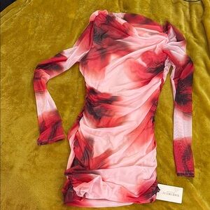 SHEIN Red and Pink Asymmetrical Long Sleeve Bodycon Dress